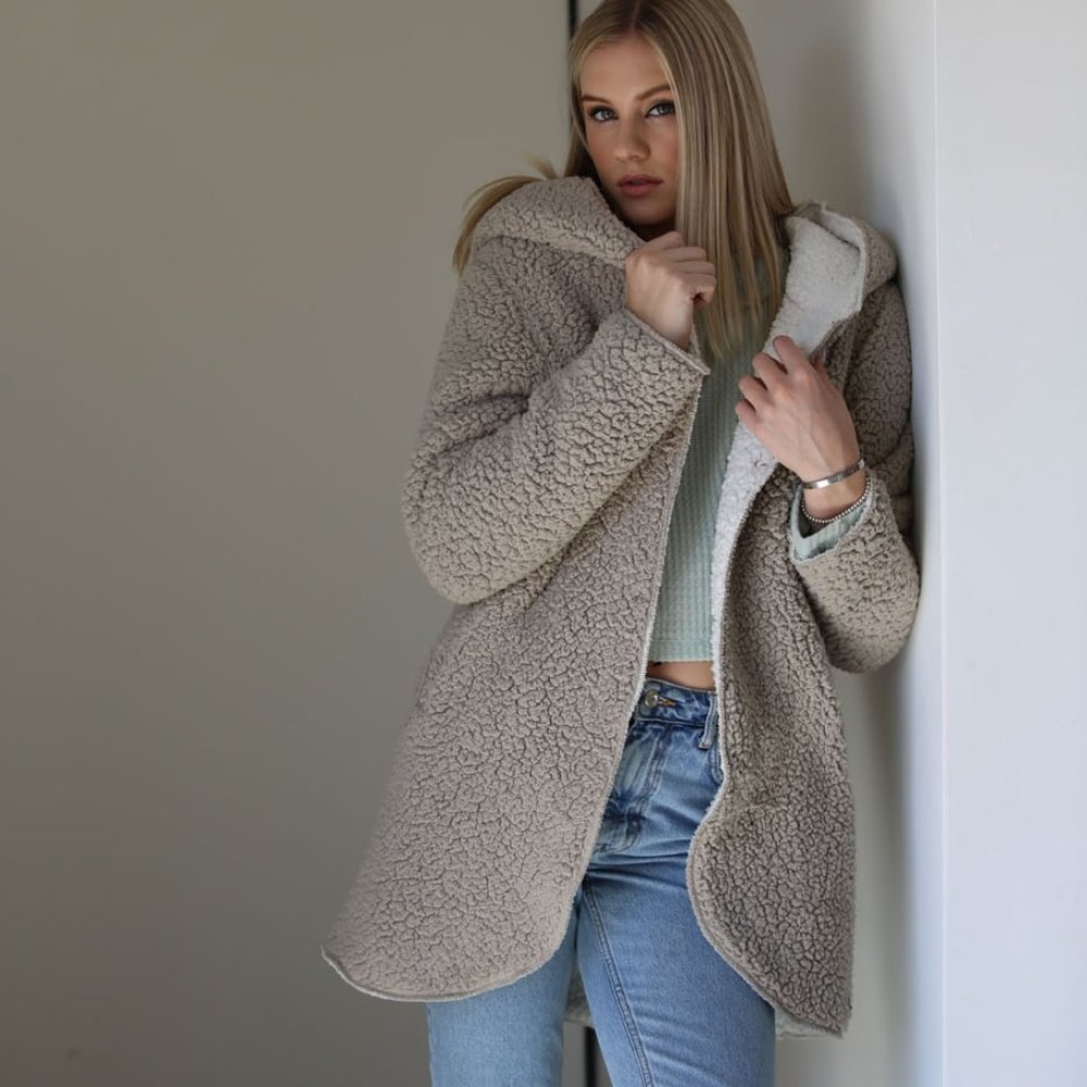 Angie Teddy Bear Faux Sherpa Coat NEW